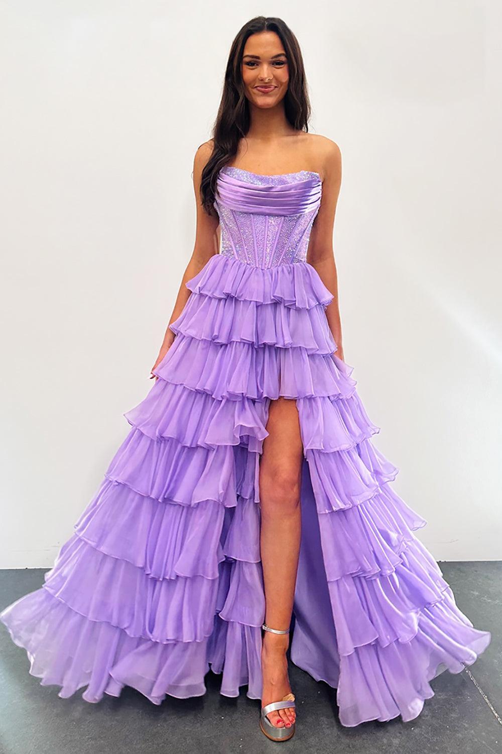 Navy Prom Dress A Line Strapless Corset Long Chiffon Formal Dress