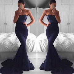 Navy Sequins Mermaid Sweep-Train Sweetheart Glamorous Evening Dress BA5044