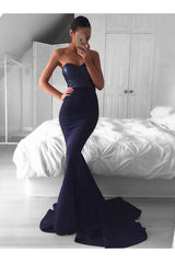 Navy Sequins Mermaid Sweep-Train Sweetheart Glamorous Evening Dress BA5044