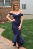 Navy Sheath Evening Dresses Off The Shoulder Sexy Open back Prom Gown BA3493