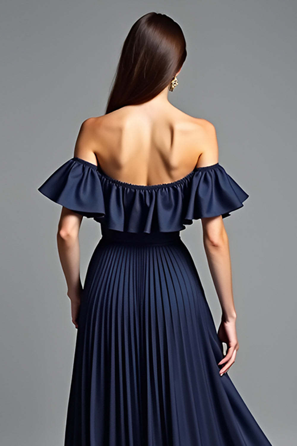 Navy Wedding Guest Dress Beaded Halter A Line Long Formal Dress