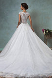 New Arrival A-Line Applique Wedding Dress Cap Sleeve Court Train Princess Dress