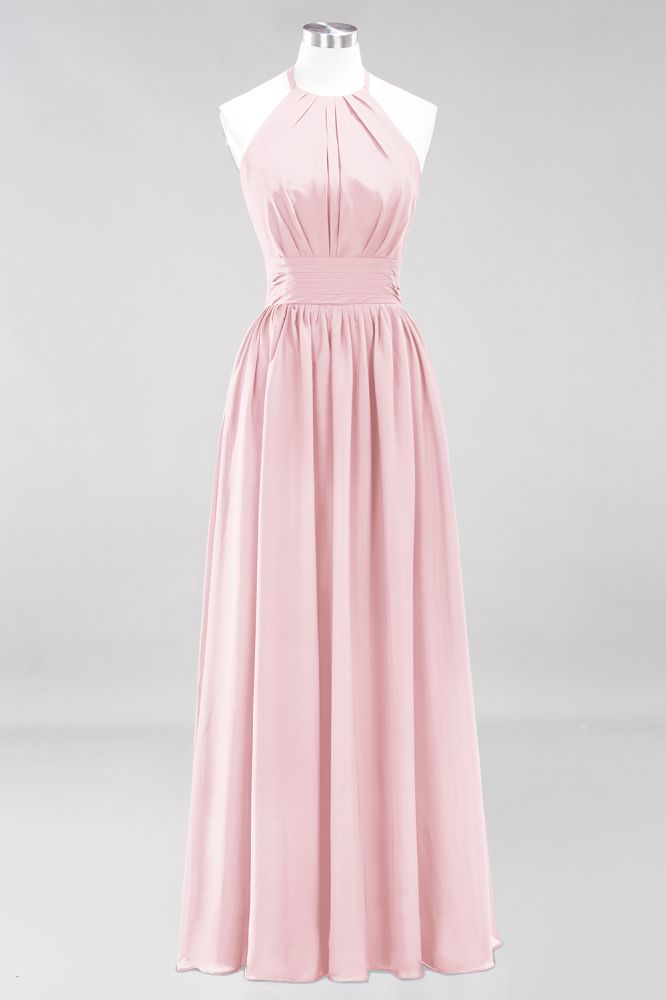 New Arrival Appliques Halter Sleeveless Long Bridesmaid Dresses with Ruffles Elegant Chiffon Evening Maxi Dress