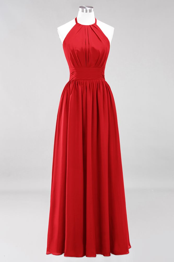 New Arrival Appliques Halter Sleeveless Long Bridesmaid Dresses with Ruffles Elegant Chiffon Evening Maxi Dress