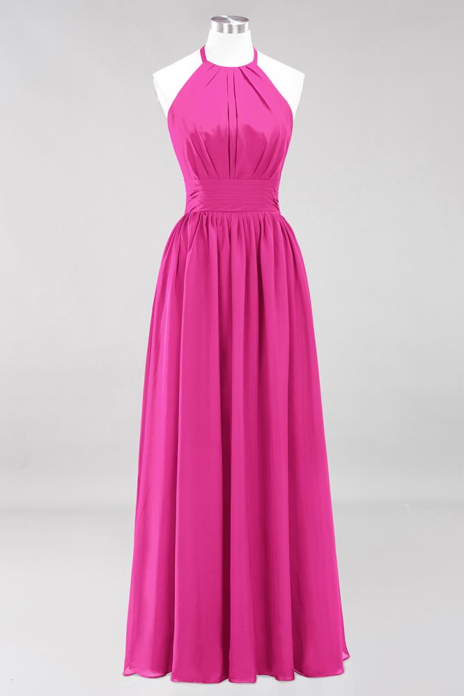 New Arrival Appliques Halter Sleeveless Long Bridesmaid Dresses with Ruffles Elegant Chiffon Evening Maxi Dress
