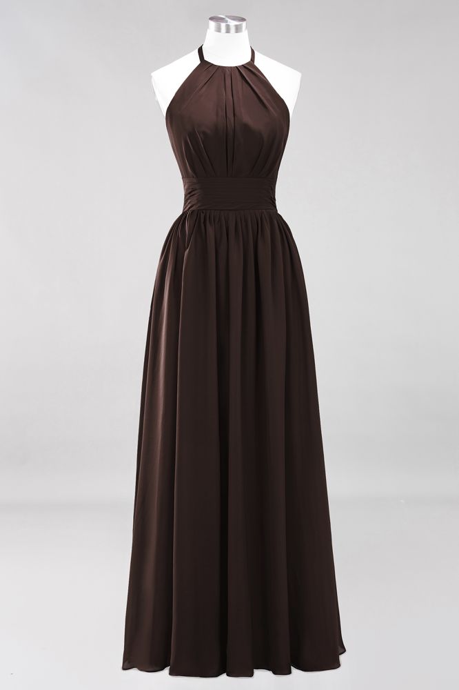 New Arrival Appliques Halter Sleeveless Long Bridesmaid Dresses with Ruffles Elegant Chiffon Evening Maxi Dress