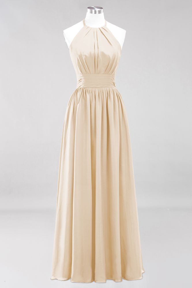 New Arrival Appliques Halter Sleeveless Long Bridesmaid Dresses with Ruffles Elegant Chiffon Evening Maxi Dress