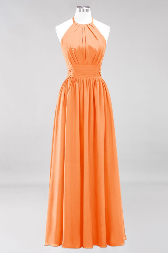 New Arrival Appliques Halter Sleeveless Long Bridesmaid Dresses with Ruffles Elegant Chiffon Evening Maxi Dress