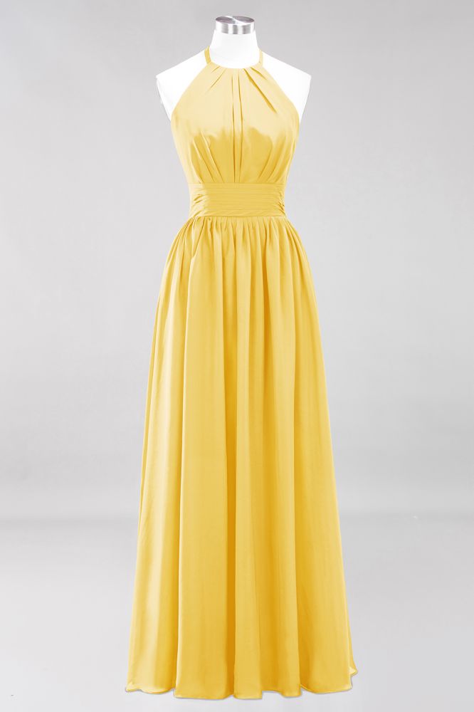 New Arrival Appliques Halter Sleeveless Long Bridesmaid Dresses with Ruffles Elegant Chiffon Evening Maxi Dress