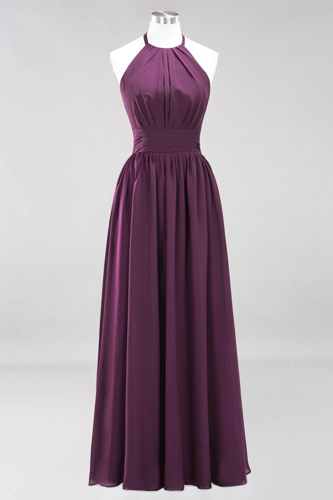 New Arrival Appliques Halter Sleeveless Long Bridesmaid Dresses with R –  suzhoufashion