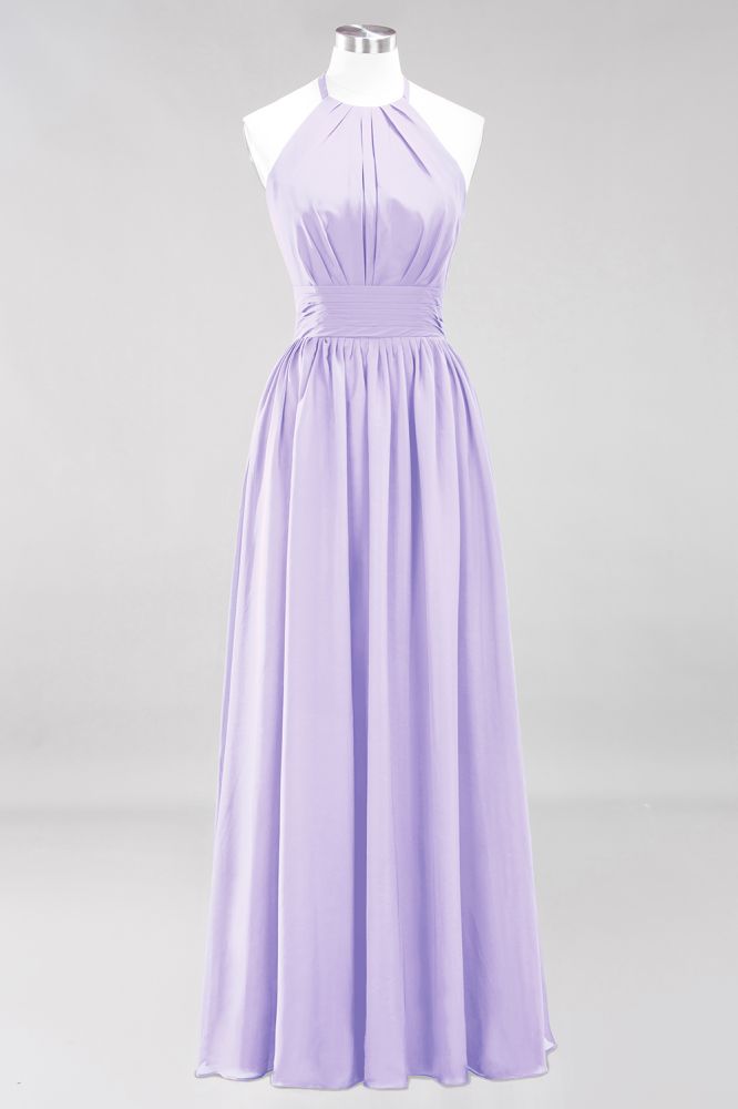 New Arrival Appliques Halter Sleeveless Long Bridesmaid Dresses with Ruffles Elegant Chiffon Evening Maxi Dress
