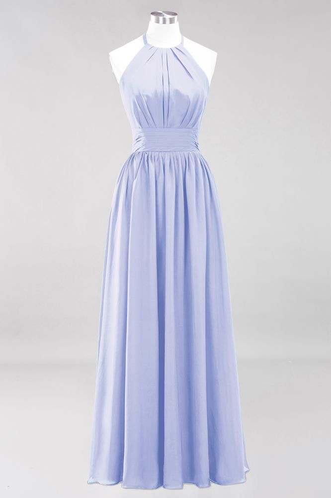 New Arrival Appliques Halter Sleeveless Long Bridesmaid Dresses with Ruffles Elegant Chiffon Evening Maxi Dress