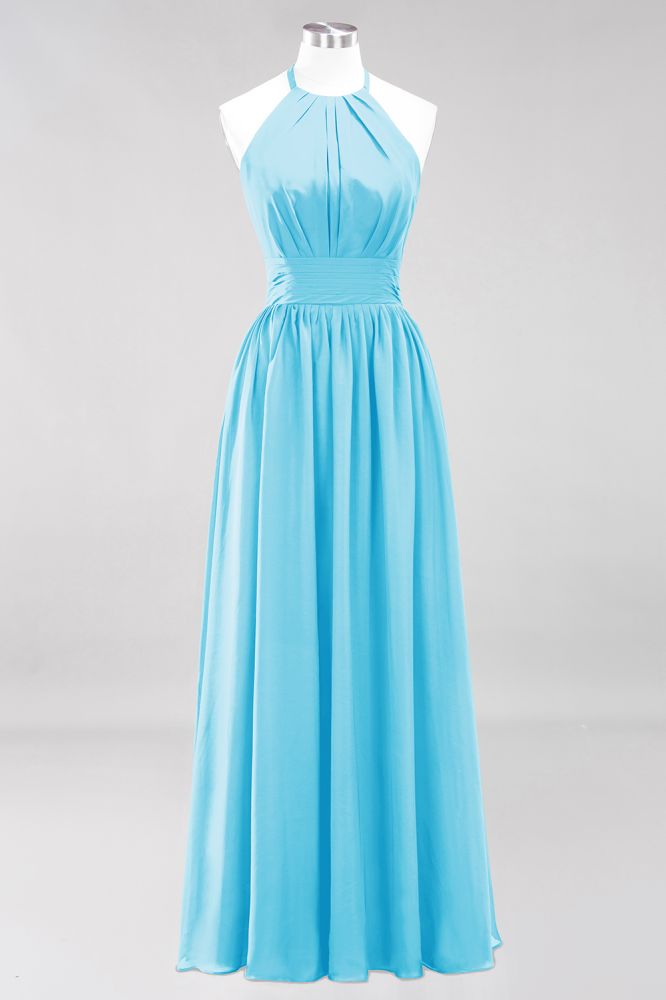 New Arrival Appliques Halter Sleeveless Long Bridesmaid Dresses with Ruffles Elegant Chiffon Evening Maxi Dress