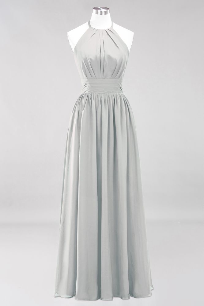 New Arrival Appliques Halter Sleeveless Long Bridesmaid Dresses with Ruffles Elegant Chiffon Evening Maxi Dress