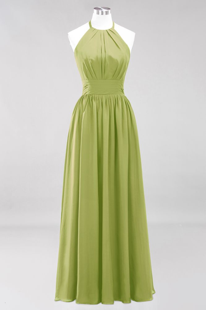 New Arrival Appliques Halter Sleeveless Long Bridesmaid Dresses with Ruffles Elegant Chiffon Evening Maxi Dress
