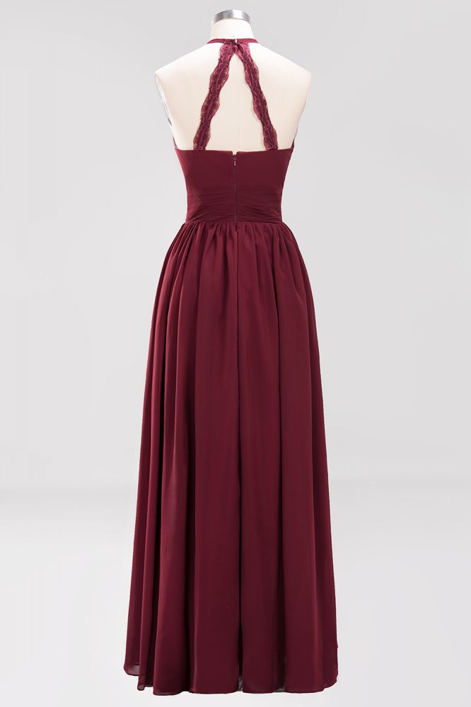 New Arrival Appliques Halter Sleeveless Long Bridesmaid Dresses with Ruffles Elegant Chiffon Evening Maxi Dress