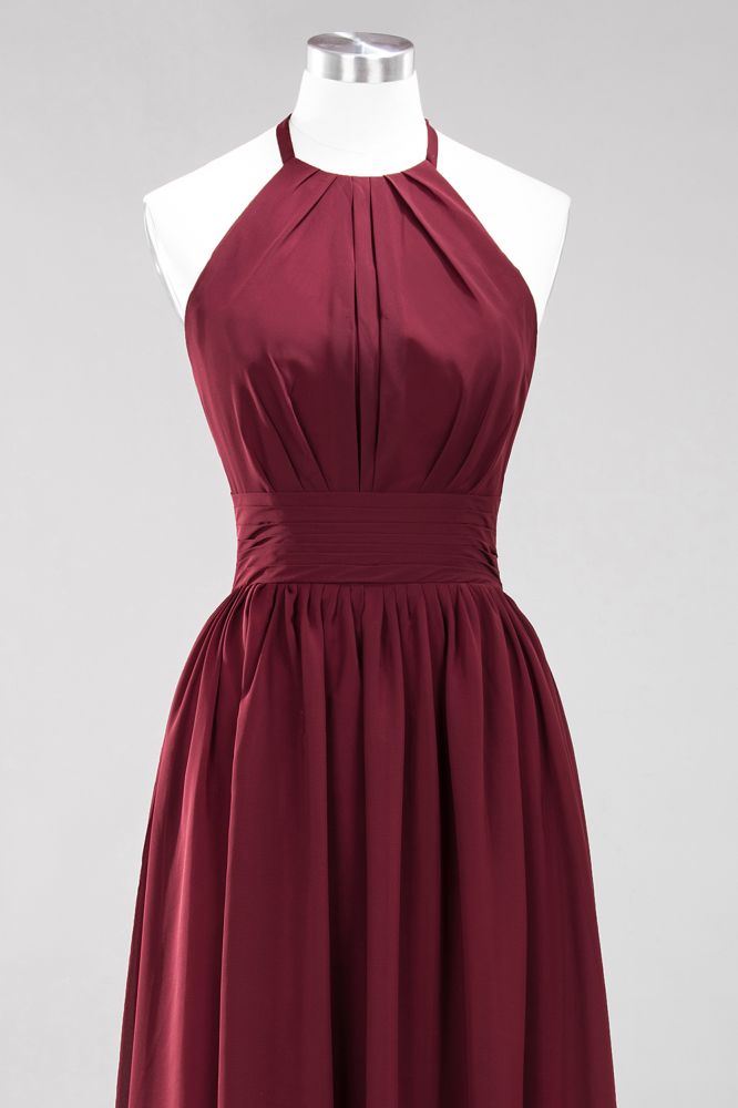 New Arrival Appliques Halter Sleeveless Long Bridesmaid Dresses with Ruffles Elegant Chiffon Evening Maxi Dress