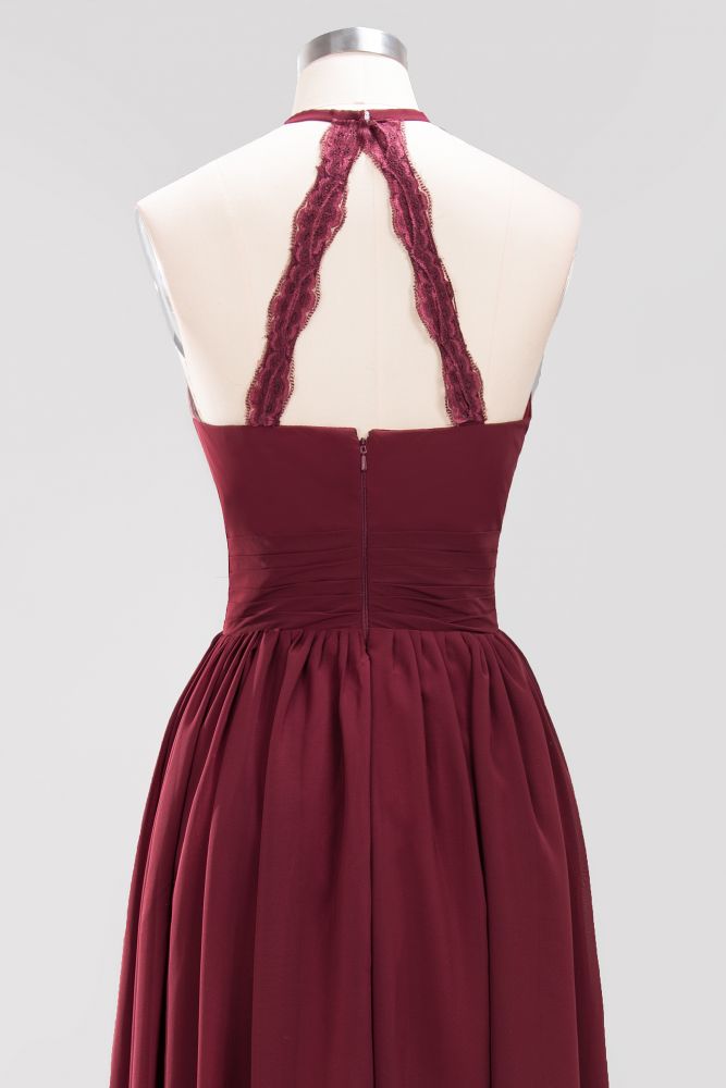 New Arrival Appliques Halter Sleeveless Long Bridesmaid Dresses with Ruffles Elegant Chiffon Evening Maxi Dress