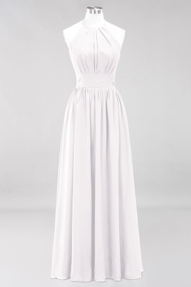 New Arrival Appliques Halter Sleeveless Long Bridesmaid Dresses with Ruffles Elegant Chiffon Evening Maxi Dress
