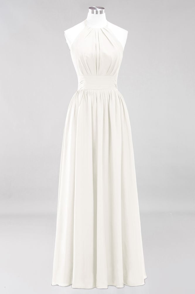 New Arrival Appliques Halter Sleeveless Long Bridesmaid Dresses with Ruffles Elegant Chiffon Evening Maxi Dress