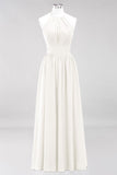 New Arrival Appliques Halter Sleeveless Long Bridesmaid Dresses with Ruffles Elegant Chiffon Evening Maxi Dress