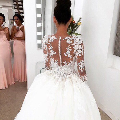 New Arrival Ball Gown Princess Dress Long Sleeve 3D Lace Wedding Dress BA2810