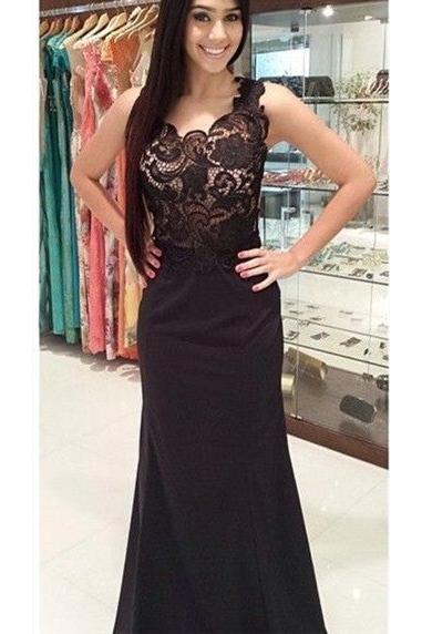 New Arrival Black Lace One Shoulder Prom Dress Flowers Open Back Formal Occasion Dress