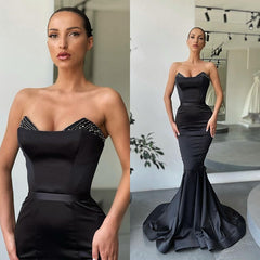 New Arrival Black Mermaid Beadings Long Evening Gowns