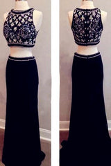 New Arrival Black Two Piece Beading Prom Dress Elegant Floor Length Evening Gown