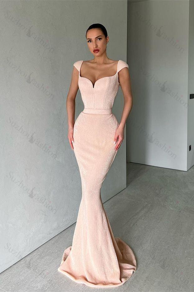 New Arrival Cap Sleeves Sequins Mermaid Evening Dress Long Sweetheart