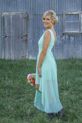 New Arrival Chiffon A-Line Bridesmaid Dress Lace Applique Hi-Lo Wedding Party Dress