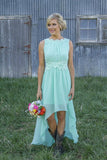 New Arrival Chiffon A-Line Bridesmaid Dress Lace Applique Hi-Lo Wedding Party Dress