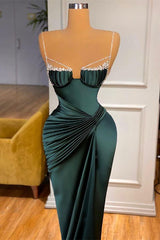 New Arrival Dark Green Spaghetti-Straps Mermaid Evening Prom Dresses With Beadings