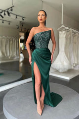 New Arrival Green Sequins Long Evening Prom Dresses With Split