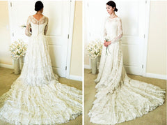 New Arrival Lace Long Sleeve Court Train Bridal Gowns Popular Custom Made Plus Size Wedding Dress