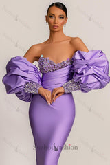 New Arrival Lilac Detachable Sleeves Evening Prom Dresses Mermaid Sweetheart With Sequins