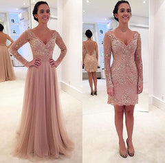 New Arrival Long Sleeve Crystal Prom Dress with Detachable Train Latest Lace Evening Gowns JT145