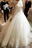 New Arrival Long Sleeve Lace Bridal Gown A-line Scoop Court Train Wedding Dresses