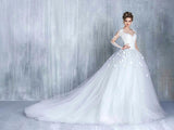 New Arrival Long Sleeve Lace Bridal Gowns Tulle Open Back Court Train Wedding Dresses