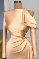 New Arrival Long Sleeves Champagne Mermaid Evening Prom Dresses High Neck