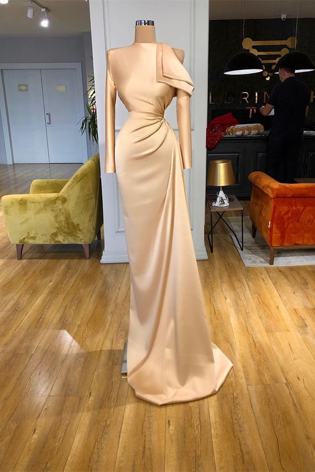 New Arrival Long Sleeves Champagne Mermaid Evening Prom Dresses High Neck