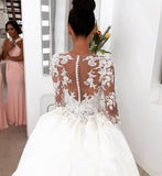 New Arrival Long Sleeves Sheath Wedding Dresses | Lace Appliques Bridal Gowns with Detachable Train