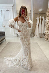 New Arrival Mermaid Appliques Straps Bridal Dresses With Sleeves