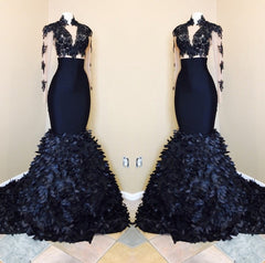 New Arrival Mermaid Long Sleeves Prom Dresses | Mermaid High Neck Evening Dresses BA8173