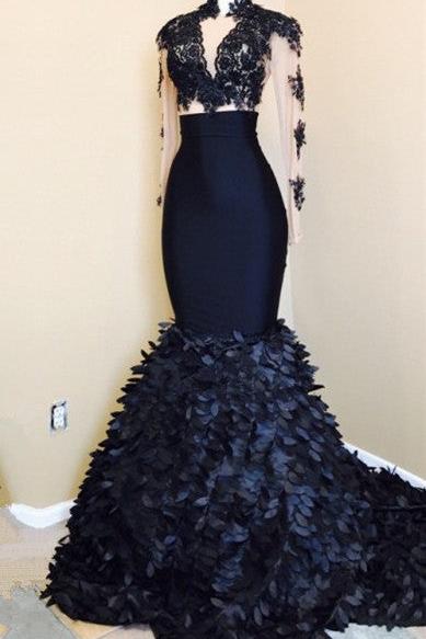 New Arrival Mermaid Long Sleeves Prom Dresses | Mermaid High Neck Evening Dresses BA8173