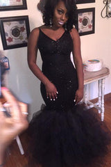 New Arrival Mermaid V-Neck Black Prom Dresses Sequins Sleeveless Evening Gowns BA8031