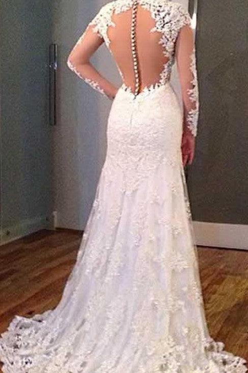 New Arrival Sheath High Collar Lace Wedding Dress Long Sleeve Custom Made Bridal Gown