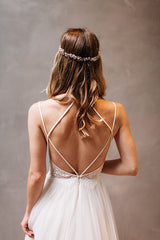 New Arrival Spaghetti Strap Summer Dresses A-Line Tulle Open Back Bridal Gowns