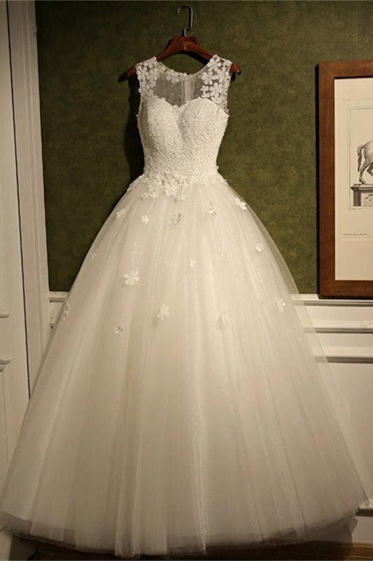 New Arrival Tulle Lace A-Line Wedding Dress Natural Sleeveless Floor Length Bridal Dresses