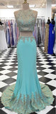 New Arrival Two Piece Mermaid Prom Dress Crystal Sleeveless Long Evening Gowns